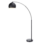 Bonita Arquer 66.93-inch arc floor lamp with faux black marble base and black bell shade, modern lighting fixture