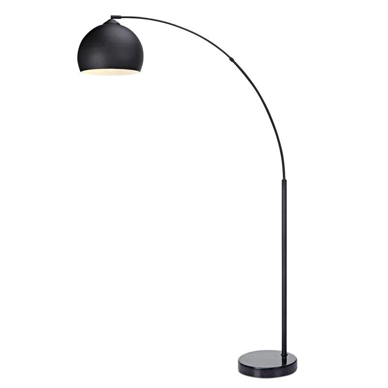 Bonita Arquer 66.93-inch arc floor lamp with faux black marble base and black bell shade, modern lighting fixture