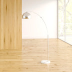 Bonita Arquer 66.93-inch arc floor lamp with faux black marble base and black bell shade, modern lighting by TheChandelierCo.