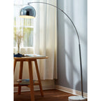 Bonita Arquer 66.93-inch arc floor lamp with faux black marble base and black bell shade, modern lighting from TheChandelierCo.
