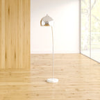 Bonita Arquer 66.93-inch arc floor lamp with faux black marble base and black bell shade from TheChandelierCo.