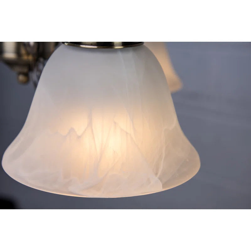 Brazell 1-light dimmable antique brass sconce with alabaster-style glass shade, wall-mounted lighting fixture from TheChandelierCo.