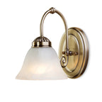 Brazell 1-light dimmable antique brass armed sconce with alabaster-style glass shade, showcasing elegant vintage lighting design.