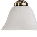 Brazell 1-light dimmable antique brass sconce with alabaster-style glass shade and arm detail, mounted on a wall.