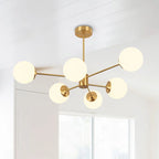 Modern Buchholtz 90cm Opal Glass Bubble Sputnik Chandelier with multiple spherical glass orbs and sleek metal accents.