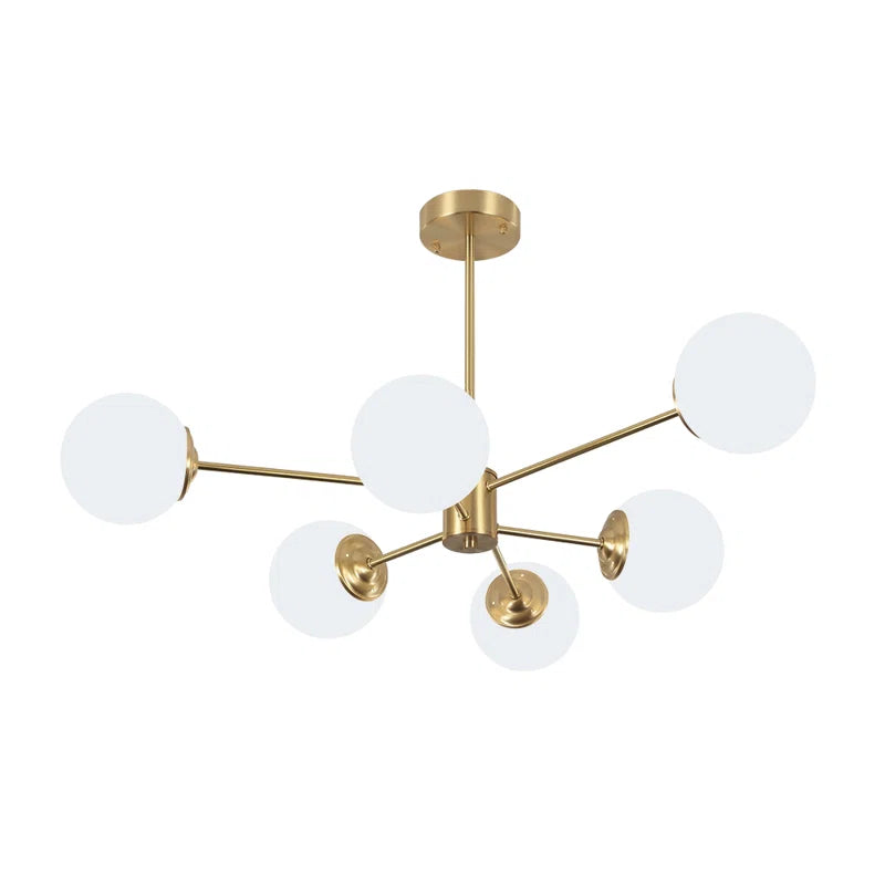Modern Buchholtz 90cm opal glass bubble Sputnik chandelier by TheChandelierCo hanging with multiple glass globes and metallic accents.
