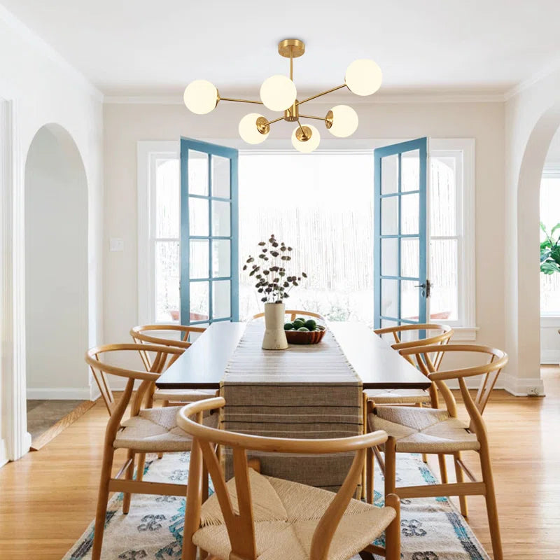 Modern Buchholtz 90cm opal glass bubble Sputnik chandelier with multiple glass orbs, designed by TheChandelierCo.