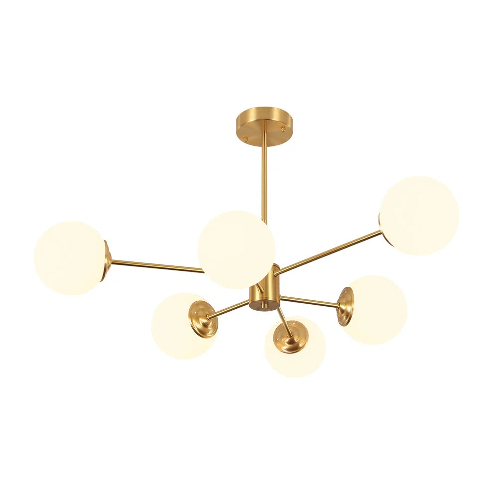 Modern Buchholtz 90cm Opal Glass Bubble Sputnik Chandelier with multiple hanging glass orbs, designed for contemporary interiors.