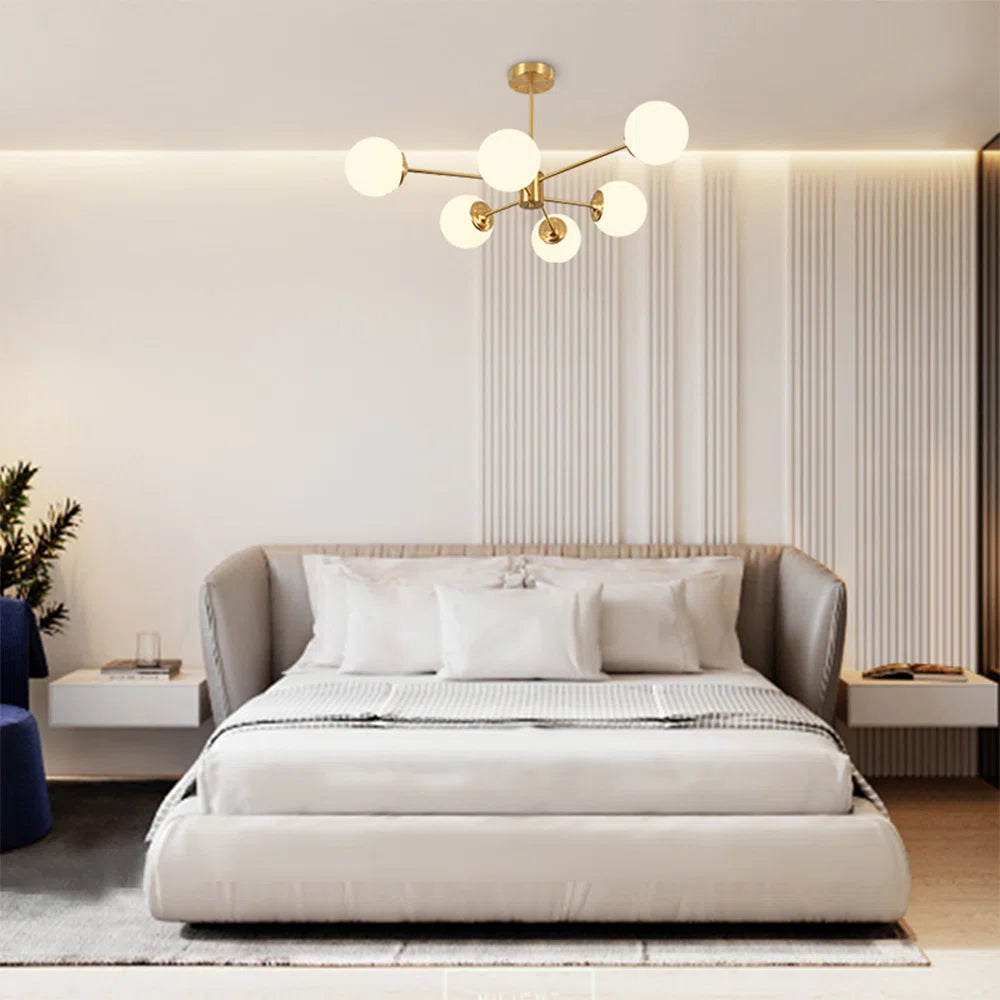 Modern Buchholtz 90cm opal glass bubble Sputnik chandelier with multiple spherical glass bubbles, designed by TheChandelierCo.