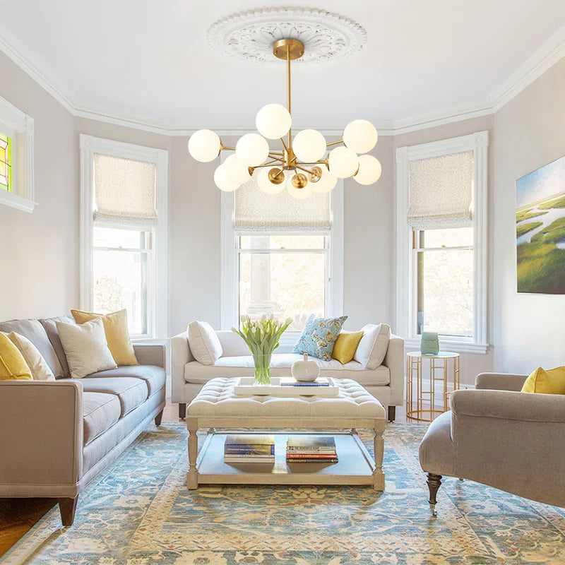 Modern Buchholtz 90cm opal glass bubble Sputnik chandelier by TheChandelierCo, featuring a contemporary spherical design.