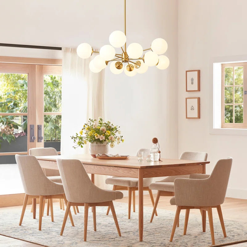 Modern Buchholtz 90cm opal glass bubble Sputnik chandelier by TheChandelierCo with multiple hanging glass globes and sleek design.