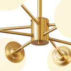 Modern Buchholtz 90cm opal glass bubble Sputnik chandelier with multiple spherical glass shades and a sleek contemporary design.