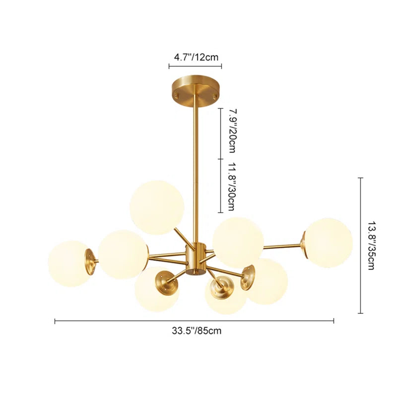 Modern Buchholtz 90cm opal glass bubble Sputnik chandelier by TheChandelierCo, featuring a sleek, contemporary design with spherical glass globes.