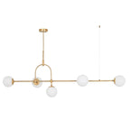 Cadel Impressive 5-light antique brass linear chandelier from TheChandelierCo hanging with exposed bulbs and sleek modern design