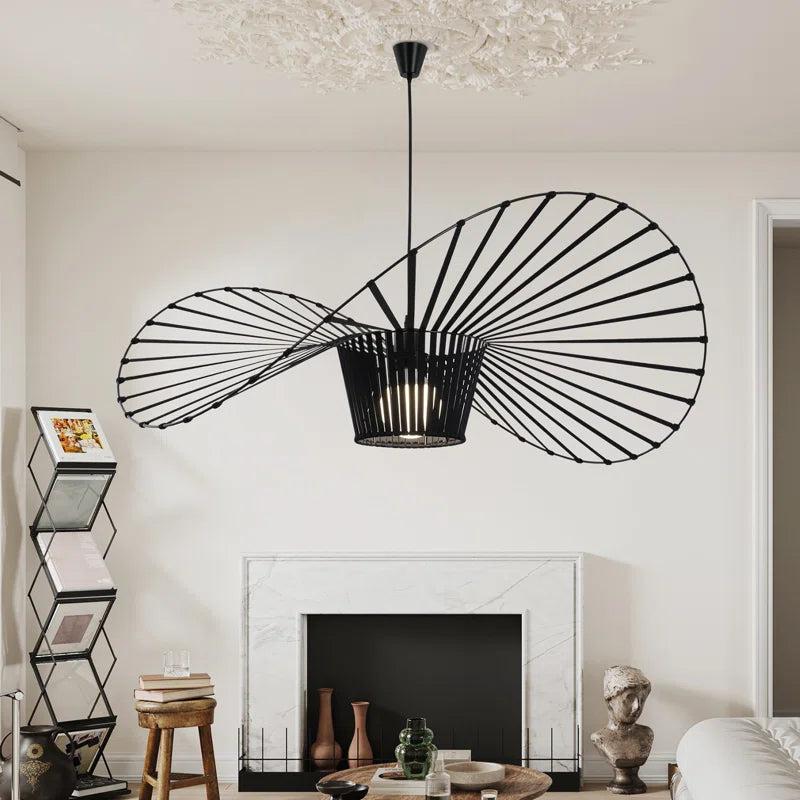 Light black Carlose 1 statement pendant light by TheChandelierCo with artistic ribbed design and decorative frame.
