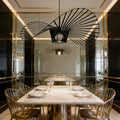 Light black Carlose 1 pendant light by TheChandelierCo featuring an artistic ribbed design and decorative frame.