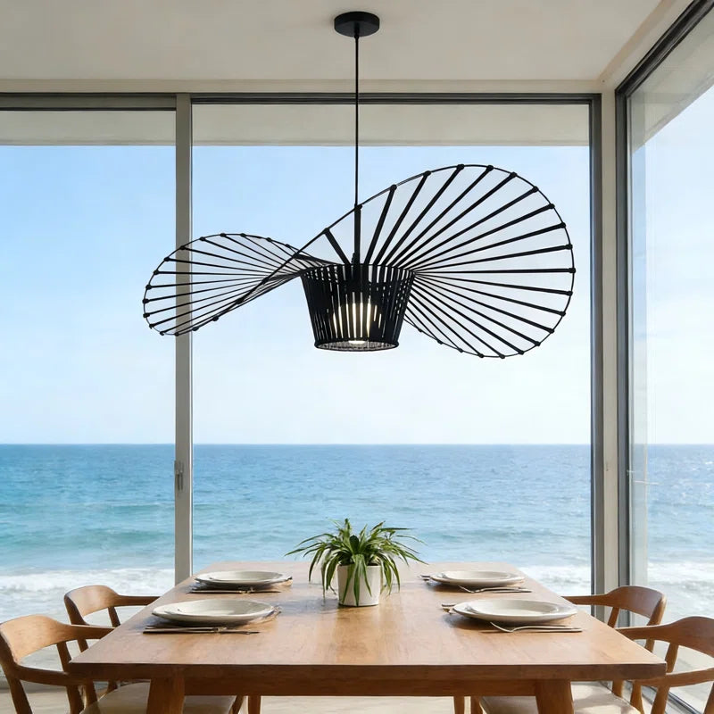 Light black Carlose 1 pendant light by TheChandelierCo featuring an artistic ribbed design and decorative frame.