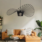 Carlose 1 Light Black Unique Statement Pendant by TheChandelierCo with artistic ribbed design and decorative frame.