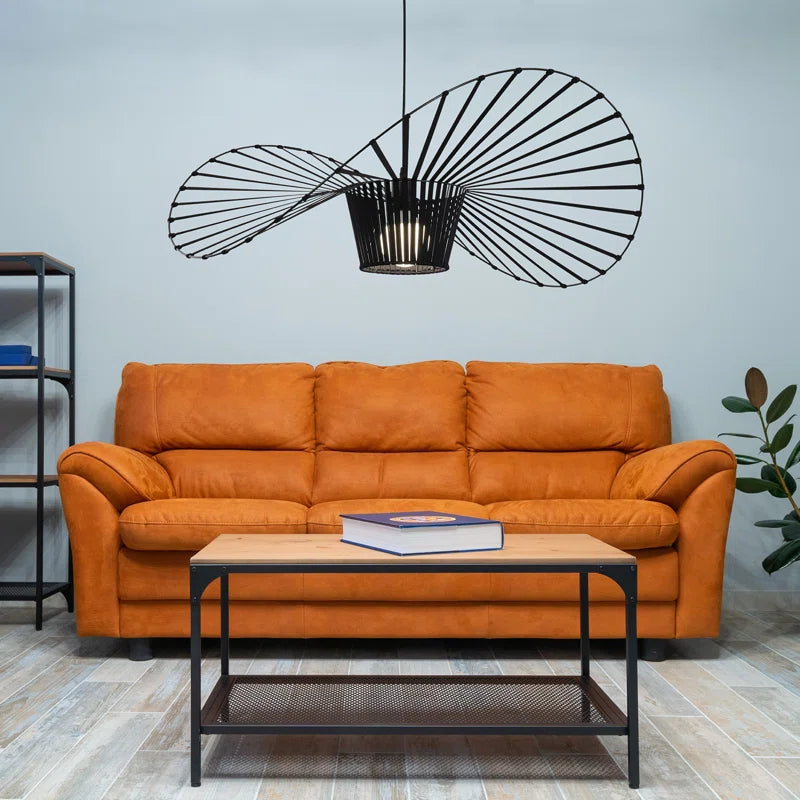 Light black Carlose 1 statement pendant light by TheChandelierCo featuring artistic ribbed design and decorative frame.