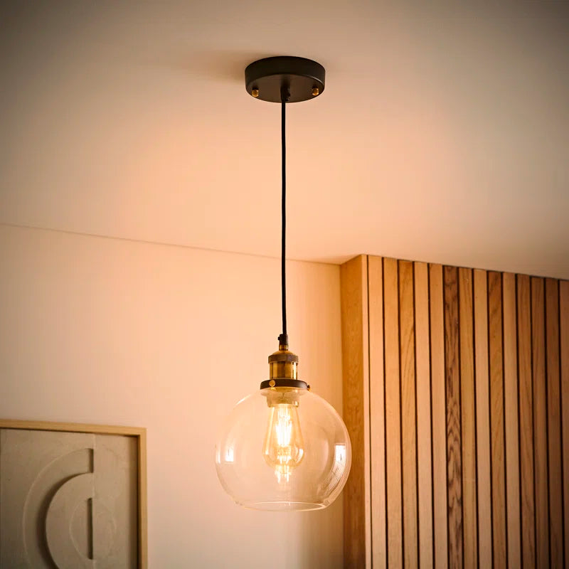 1 - Light Antique Brass Effect/Black Single Pendant