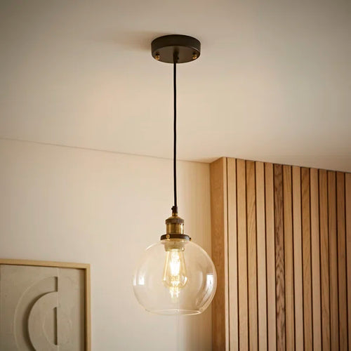 1 - Light Antique Brass Effect/Black Single Pendant