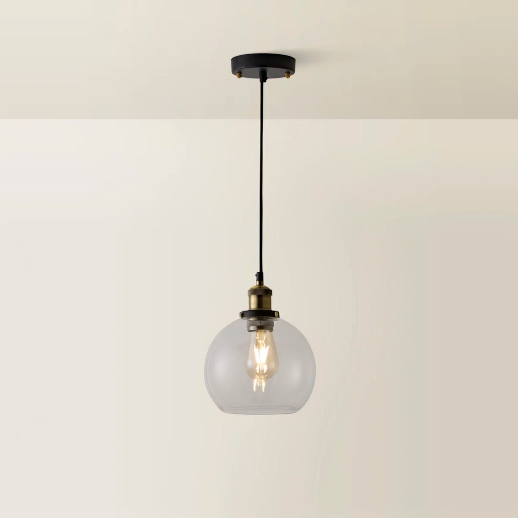 1 - Light Antique Brass Effect/Black Single Pendant