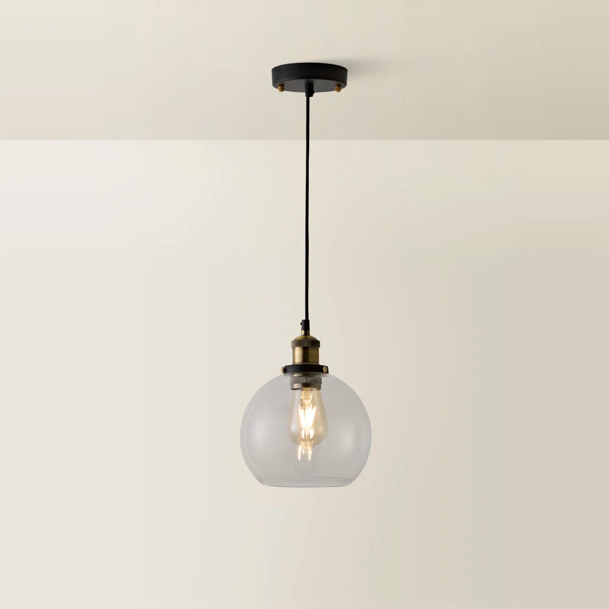 1 - Light Antique Brass Effect/Black Single Pendant