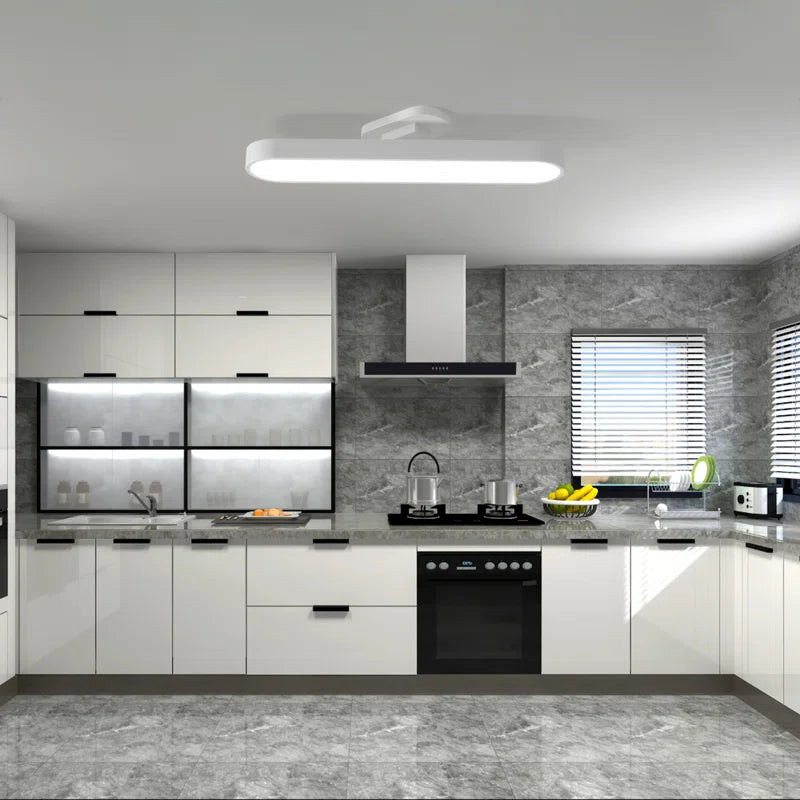Cherron acrylic LED semi-flush mount light fixture with modern design and clear acrylic shade, installed on ceiling.
