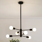 Modern Cobina 6-light Sputnik chandelier by TheChandelierCo with sleek metal arms and exposed bulbs, ideal for contemporary interiors.