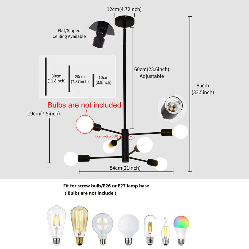Cobina 6 Light Sputnik Chandelier by TheChandelierCo featuring a modern starburst design with six exposed bulbs and a sleek metallic finish.