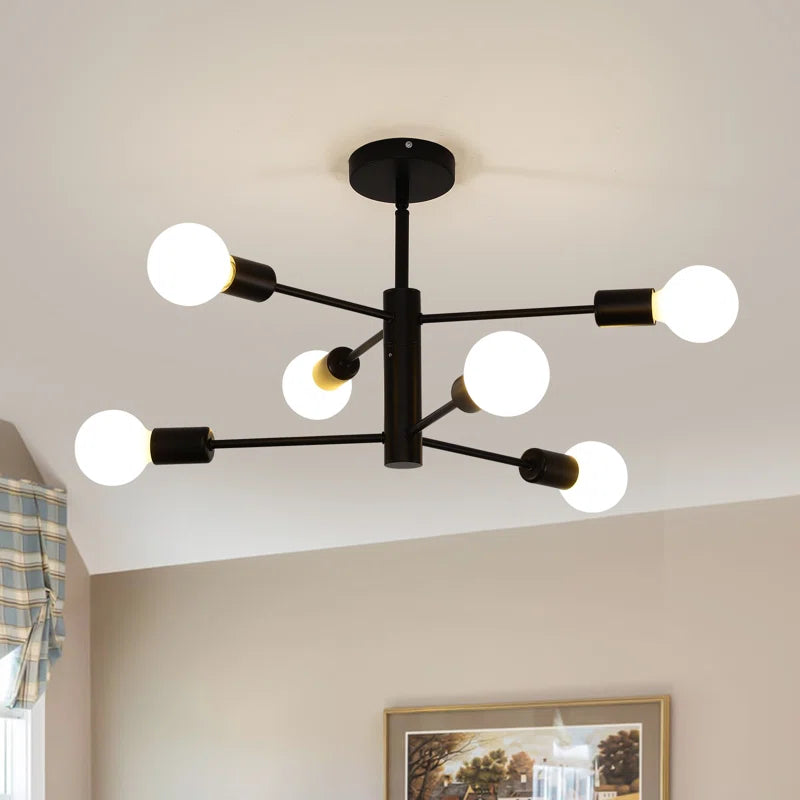 Six-arm light Sputnik chandelier from TheChandelierCo featuring a modern, spherical design with exposed bulbs.