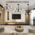 Modern Cobina 6-light Sputnik chandelier by TheChandelierCo with black metal finish and exposed bulbs, hanging in a stylish interior setting.