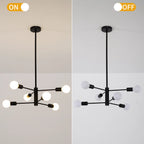 Modern Cobina 6-light Sputnik chandelier by TheChandelierCo featuring a sleek metal frame and six exposed bulbs on a white background.