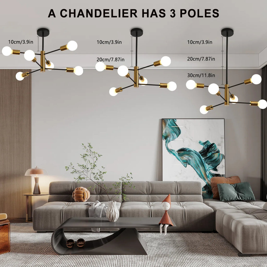 Cobina 6 Light Sputnik Chandelier by TheChandelierCo featuring a modern starburst design with multiple exposed bulbs and a metallic finish.
