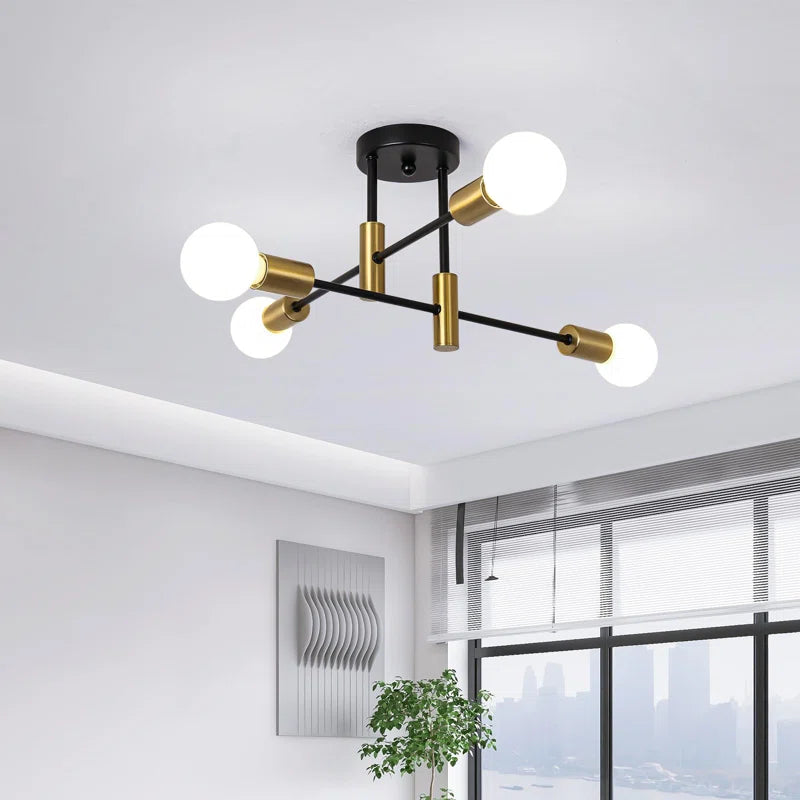 Coblitz 4 Light Sputnik Chandelier by TheChandelierCo featuring a modern geometric design with four arms and exposed bulbs.