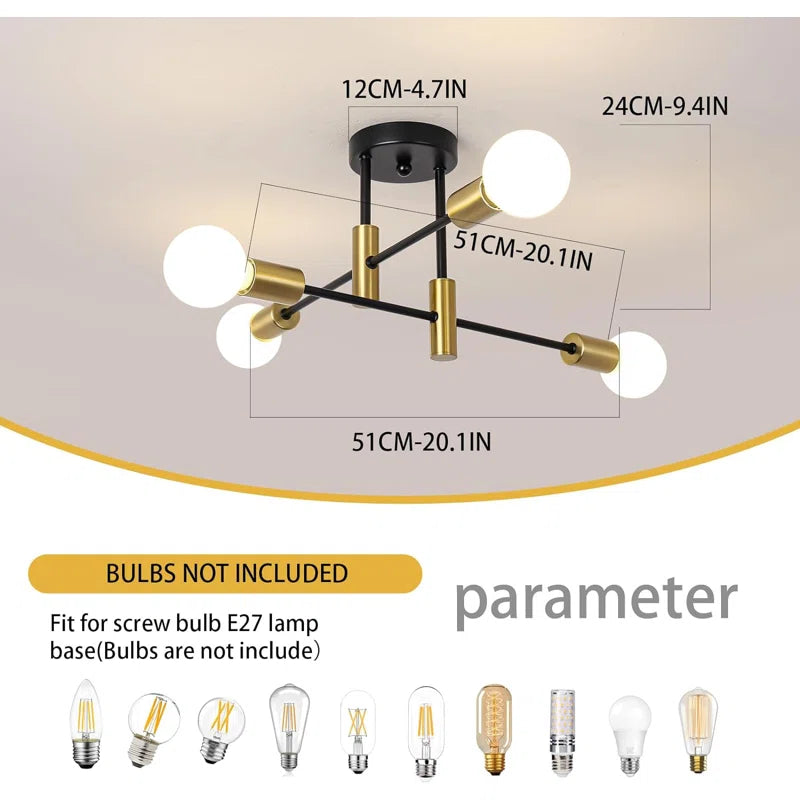 Coblitz 4 Light Sputnik Chandelier by TheChandelierCo featuring a modern starburst design with four exposed bulbs.