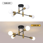 Coblitz 4 light Sputnik chandelier by TheChandelierCo featuring a modern spherical design with four exposed bulbs and metal finish.