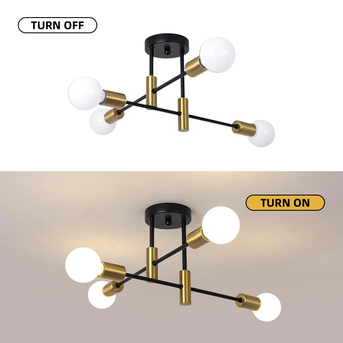 Coblitz 4 light Sputnik chandelier by TheChandelierCo featuring a modern spherical design with four exposed bulbs and metal finish.