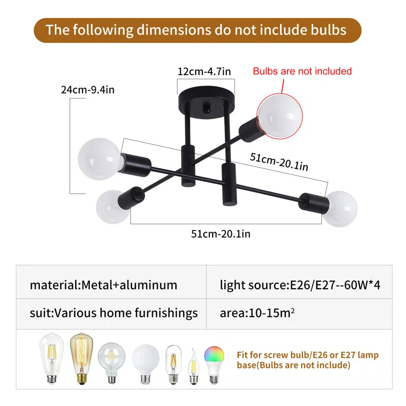 Coblitz 4 Light Sputnik Chandelier by TheChandelierCo featuring a modern metallic design with four exposed bulbs.