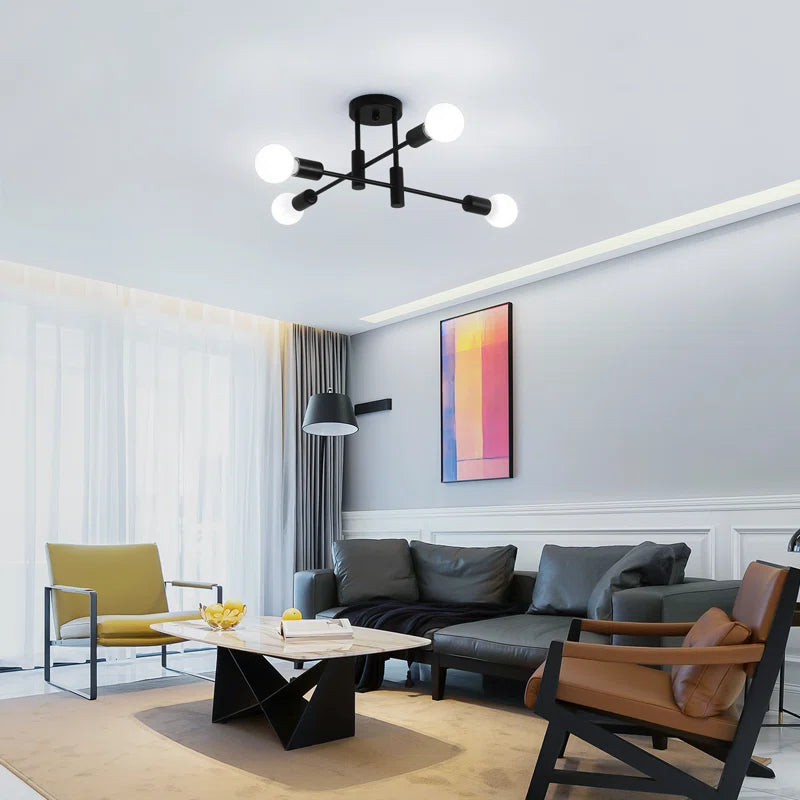 Coblitz 4 Light Sputnik Chandelier by TheChandelierCo featuring a modern metallic sputnik design with four exposed bulbs.