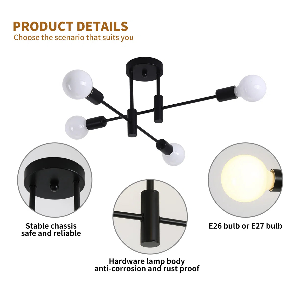 Coblitz 4 Light Sputnik chandelier by TheChandelierCo featuring a modern, spherical design with four exposed bulbs on metal arms.