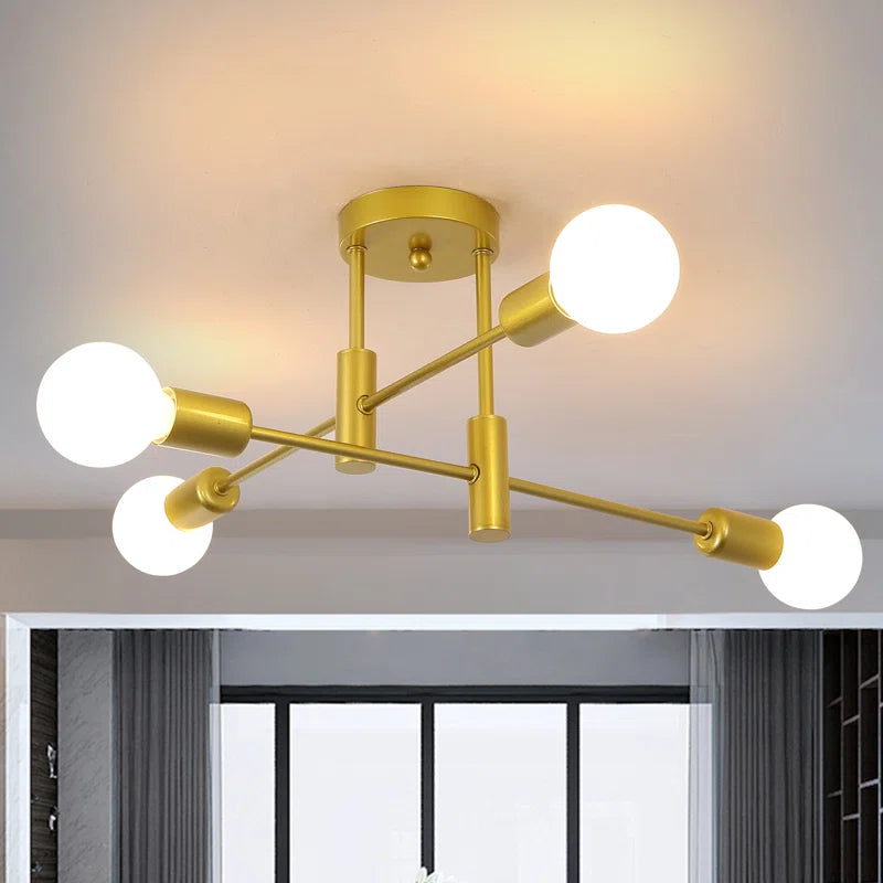 Coblitz 4 Light Sputnik Chandelier by TheChandelierCo featuring a modern metallic finish and four spherical light fixtures.