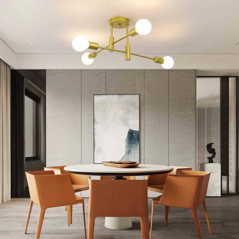 Coblitz 4 Light Sputnik chandelier by TheChandelierCo featuring a modern metallic finish and four adjustable light fixtures on a spherical frame.