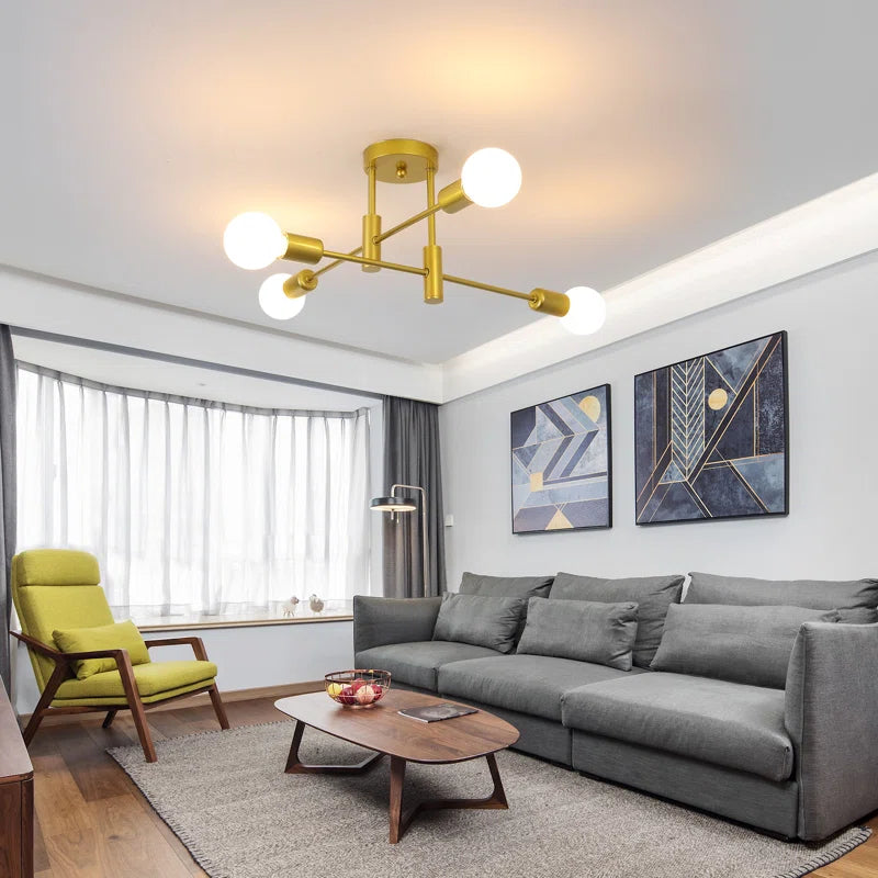 Coblitz 4 Light Sputnik Chandelier by TheChandelierCo with four exposed bulbs and a modern metallic finish hanging from the ceiling