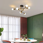 Coblitz 6-light Sputnik semi-flush mount chandelier with a 62cm diameter, featuring modern metal arms and glass globe bulbs.