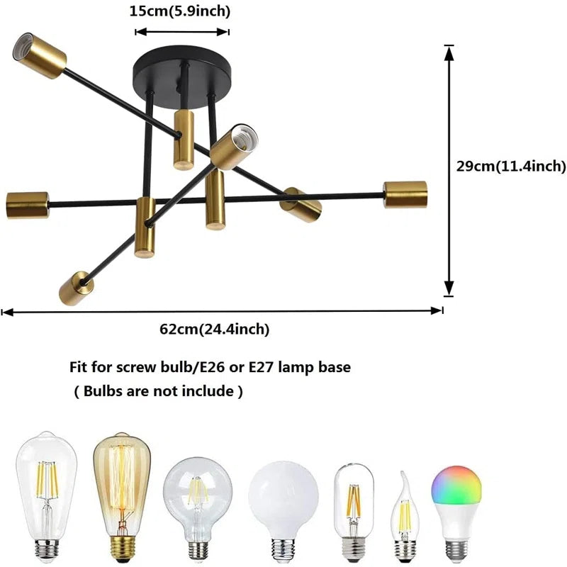 Coblitz 6-light 62cm Sputnik semi-flush mount ceiling light with metal and glass design, modern lighting fixture.