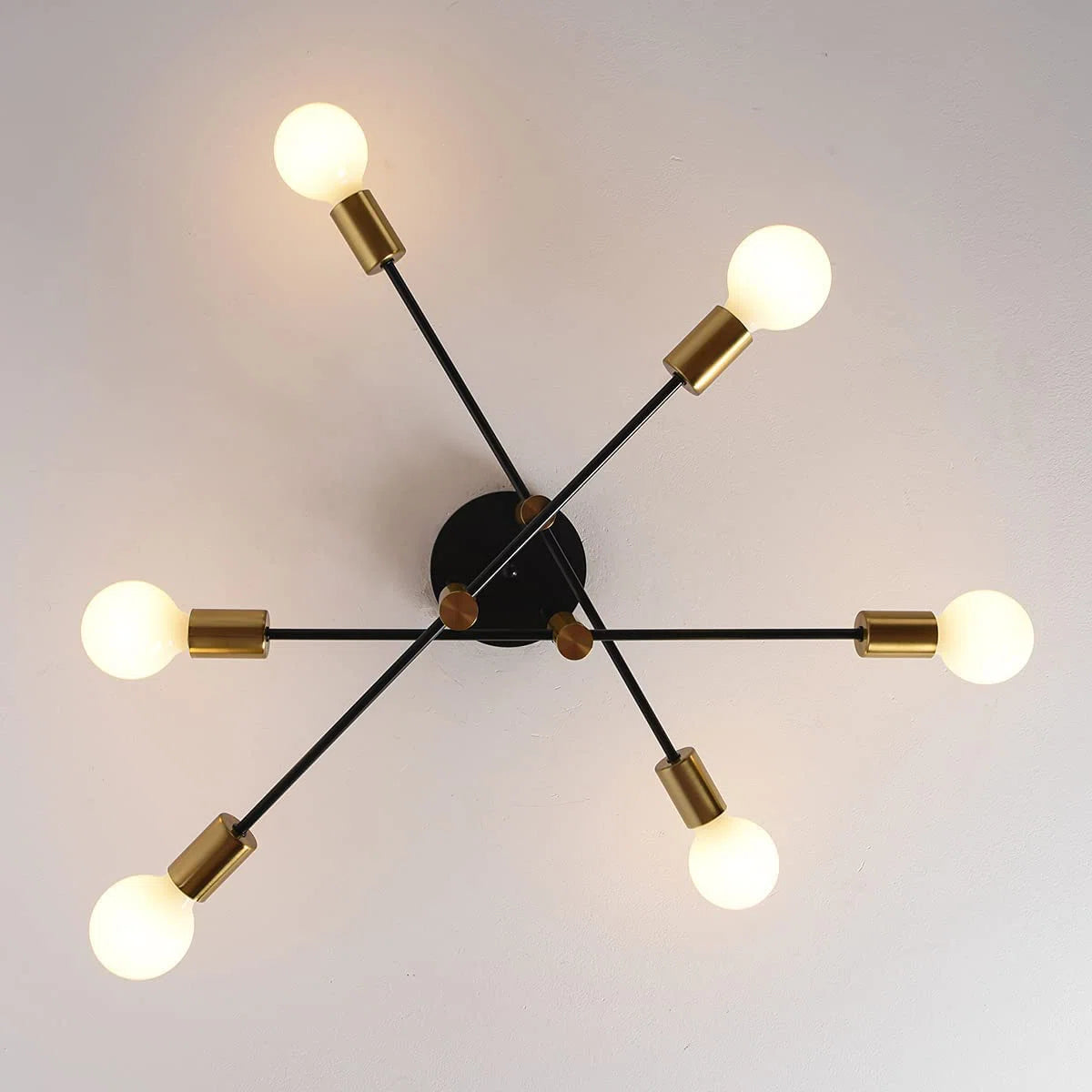 Coblitz 6-light 62cm Sputnik semi-flush mount chandelier with metal arms and globe-shaped bulbs, modern lighting fixture.