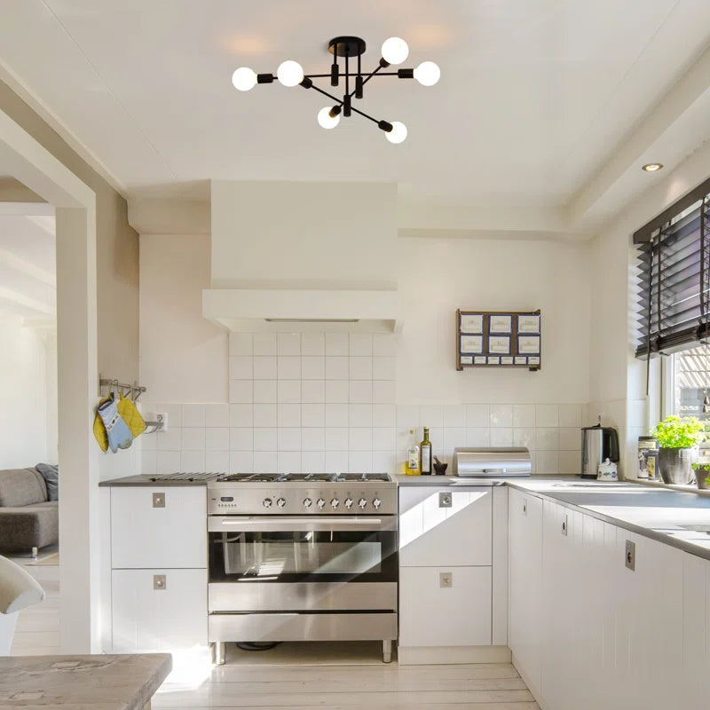 Coblitz 6-light 62cm Sputnik semi-flush mount chandelier with modern metal design and clear glass shades.