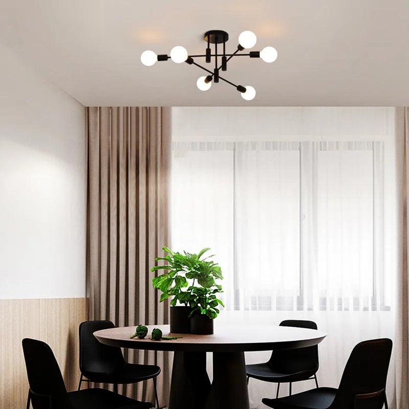 Coblitz 6-light 62cm Sputnik semi-flush ceiling mount chandelier with modern design and metallic finish.