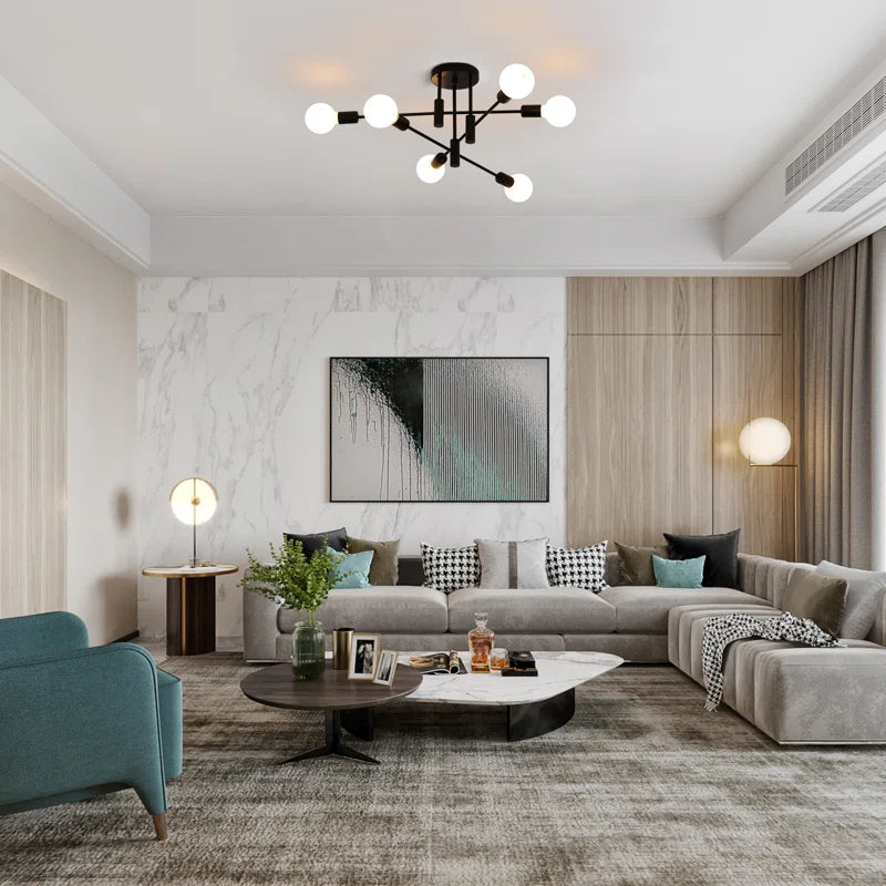 Coblitz 6-light 62cm Sputnik semi-flush mount chandelier with modern metal design and clear glass globes.